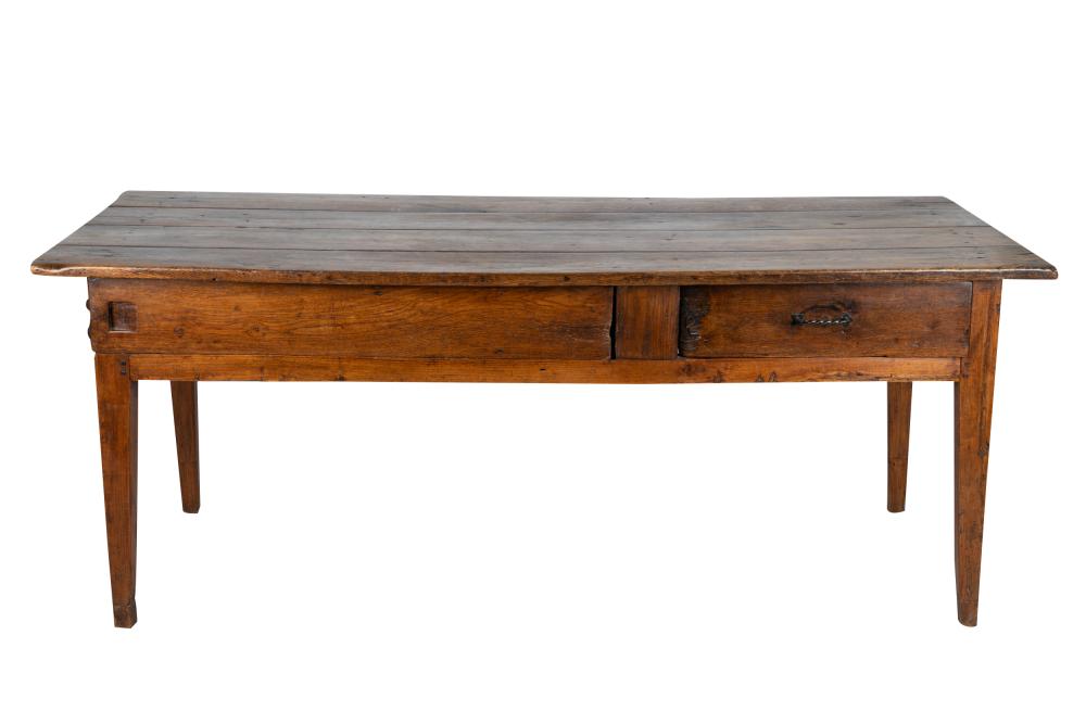 Appraisal: FRENCH OAK FARM TABLEwith single drawer and hidden slide inches