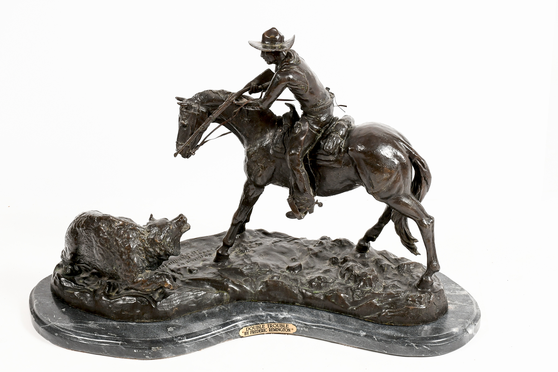 Appraisal: DOUBLE TROUBLE BRONZE AFTER FREDERICK REMINGTON Depicts a Mountain Man