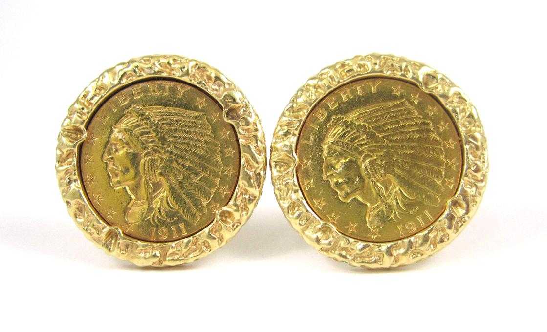 Appraisal: A PAIR OF U S GOLD COIN AND FOURTEEN KARAT