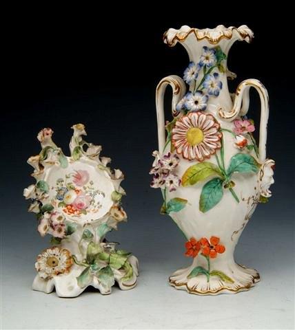 Appraisal: AN ENGLISH PORCELAIN PROBABLY COALPORT TWO HANDLED VASE with encrusted