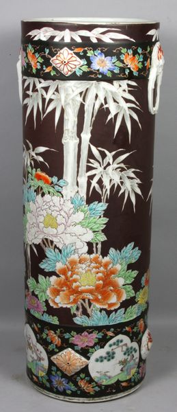 Appraisal: Exceptional Japanese Kutani porcelain umbrella stand h x w signed