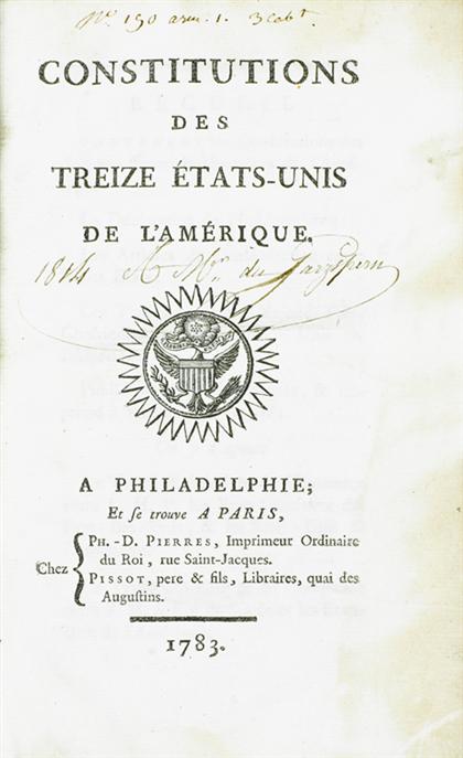 Appraisal: vol U S Constitution Constitutions des Treize Etats-Unis de l'Amerique