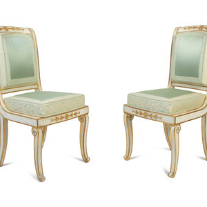 Appraisal: A Pair of Russian Painted and Parcel Gilt Boudoir Chairs