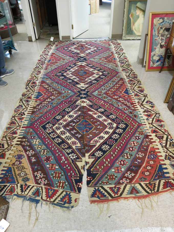 Appraisal: SEMI-ANTIQUE PERSIAN FLATWEAVE KILIM CARPET hand woven in a triple