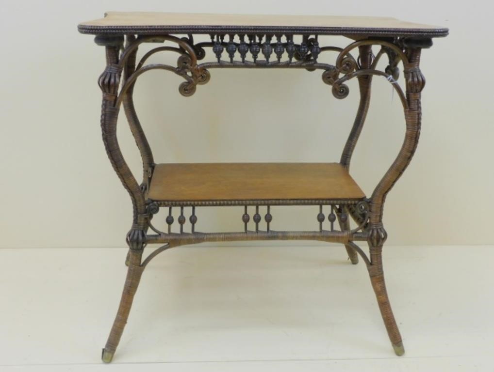 Appraisal: Co Gardner MA ca Rattan and oak Shaped top beaded