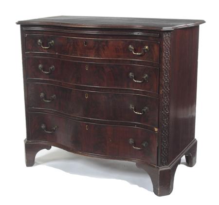 Appraisal: A George III mahogany serpentine chest the top of serpentine