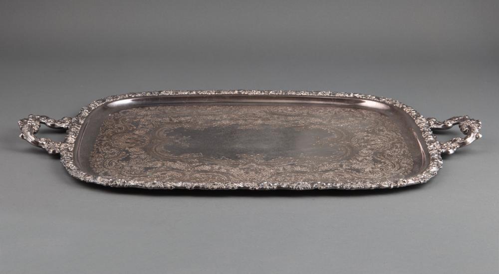 Appraisal: Georgian-Style Silverplate Tea Tray flower grape and scroll border loop