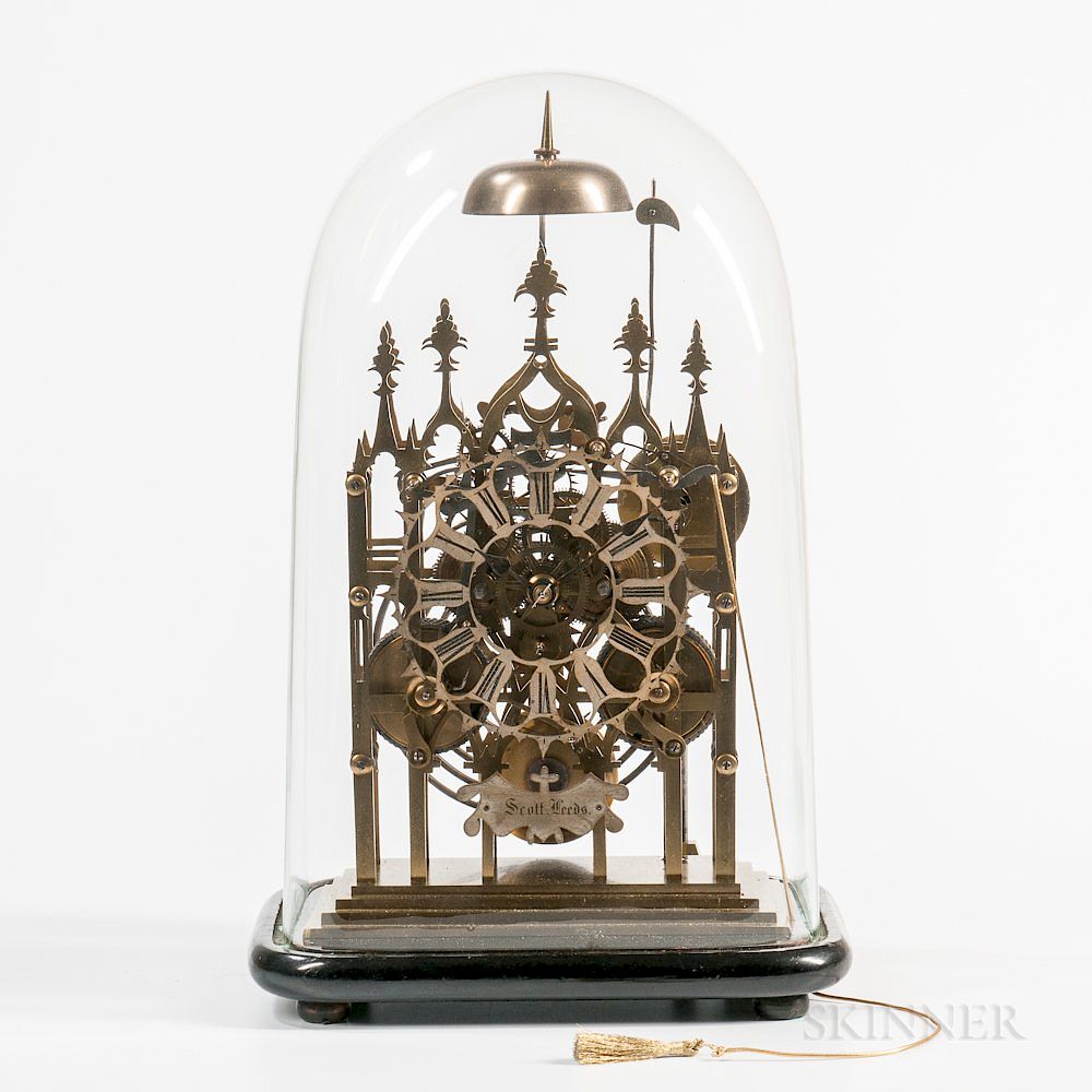 Appraisal: Gothic or Cathedral-form Fusee Skeleton Clock Gothic or Cathedral-form Fusee