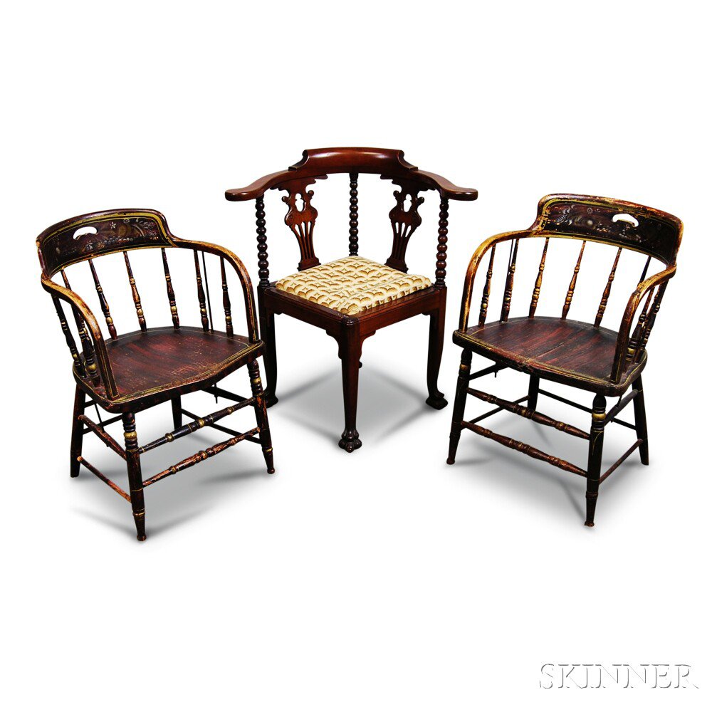 Appraisal: Colonial Revival Mahogany Roundabout Chair and a Pair of Captain's