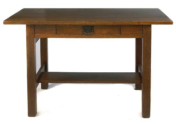 Appraisal: A Gustav Stickley fumed oak library table - model with