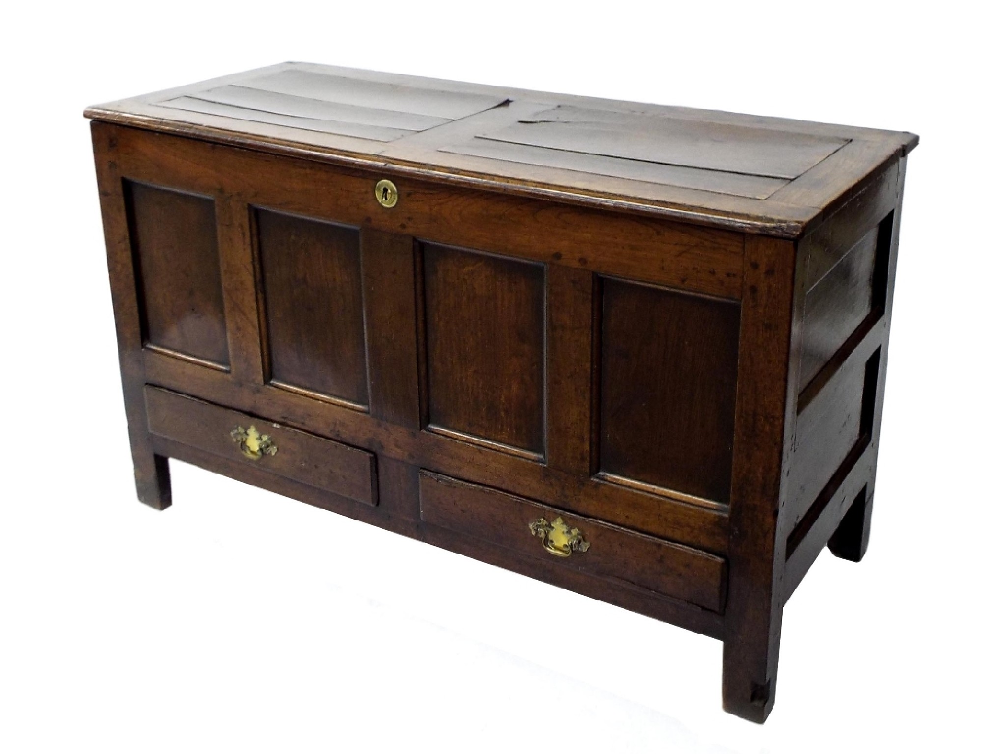 Appraisal: th century oak four panel mule chest with hinged lid