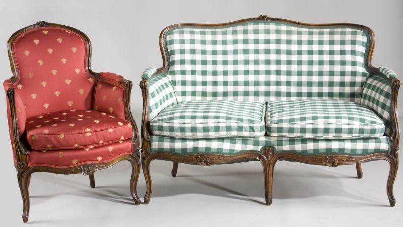 Appraisal: French Louis XV Style Settee and Fauteuil late th century