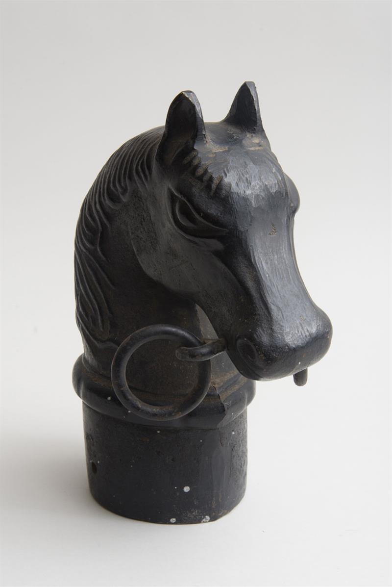 Appraisal: BLACK PAINTED CAST-IRON HORSE HEAD-FORM HITCHING POST TOPPER x x