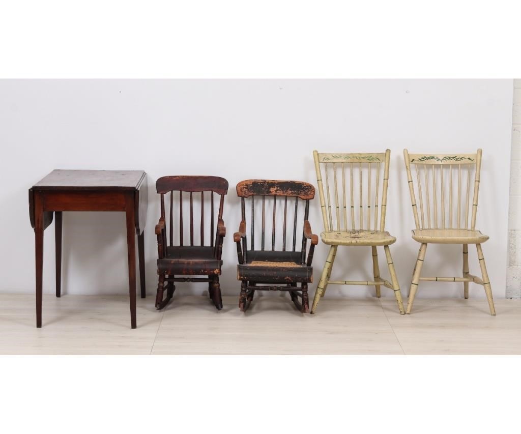 Appraisal: Mahogany drop leaf table th c together with four chairs