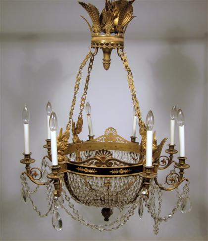 Appraisal: Empire style gilt and patinated metal luster Chandelier The eight