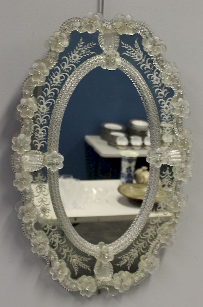 Appraisal: Antique Oval Venetian Mirror Nice size and quality and from