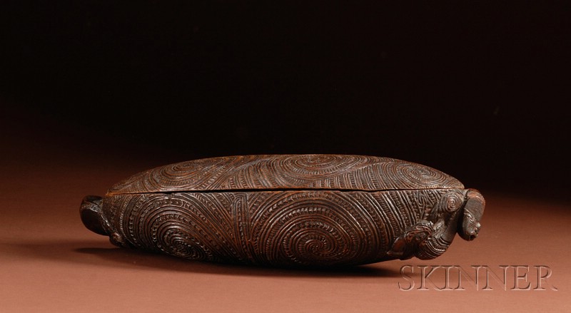 Appraisal: Polynesian Carved Wood Treasure Box Maori th century the lidded