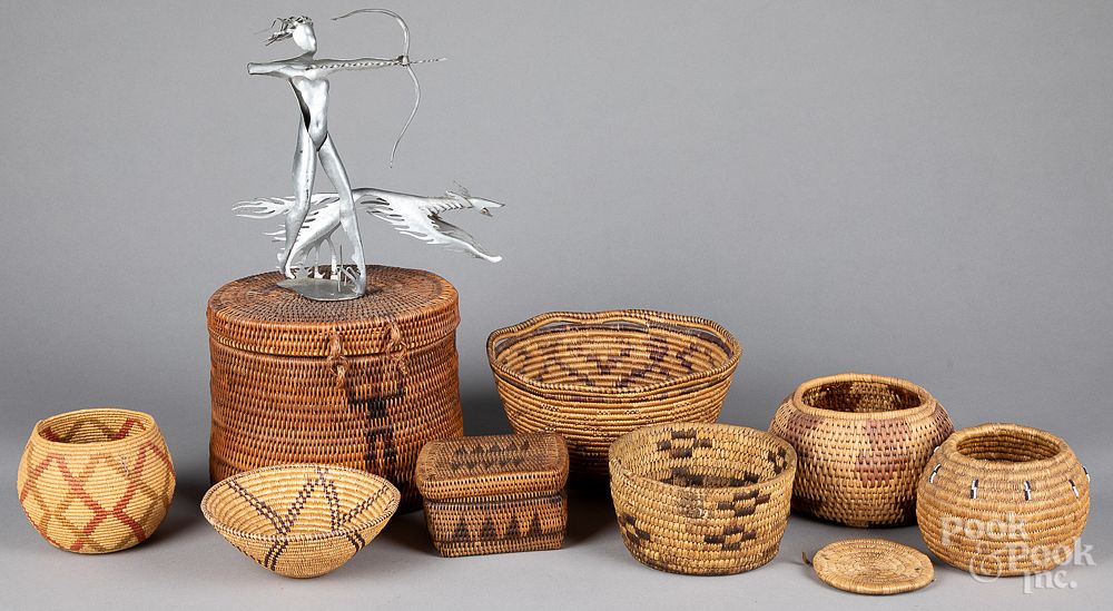 Appraisal: Eight tribal baskets Eight tribal baskets tallest - Provenance The