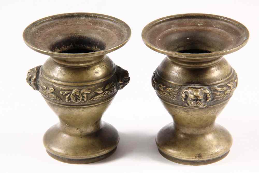 Appraisal: PAIR SMALL CAST BRONZE JAPANESE VASES - baluster form vases