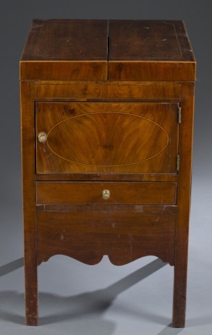 Appraisal: Mahogany with mahogany veneers and satinwood inlay Top opens to