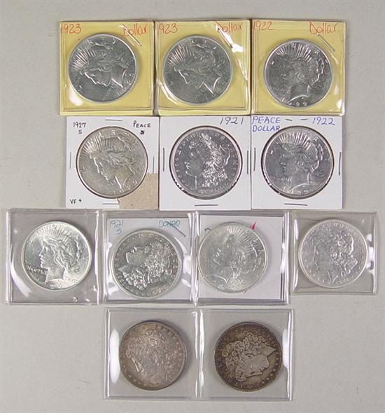 Appraisal: Twelve Silver Dollars Morgan dollar dates include -S F better