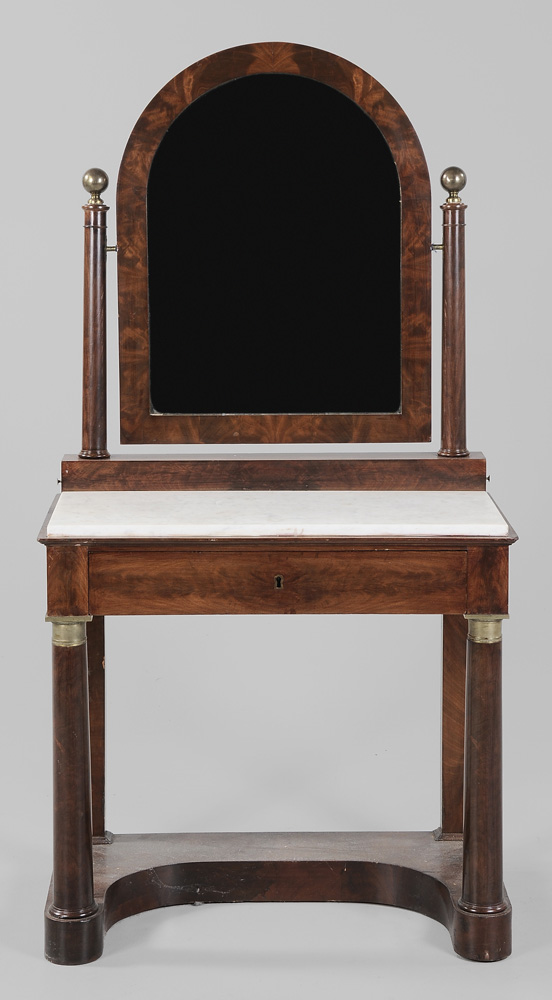 Appraisal: Empire Mahogany Marble-Top Dressing Table French th century figured mahogany