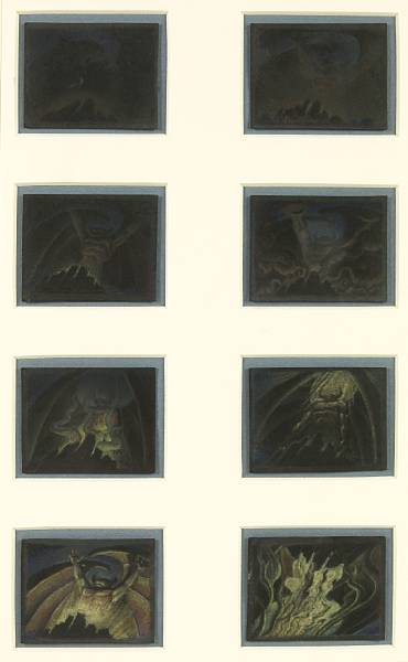 Appraisal: Eight Walt Disney preliminary thumbnail drawings from Fantasia pastel on