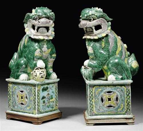 Appraisal: PAIR OF LARGE LIONS China th century H cm Glazed