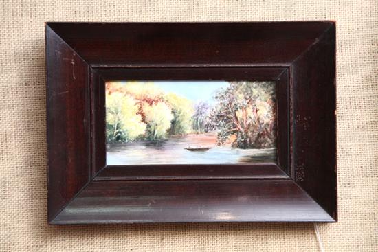 Appraisal: SMALL PAINTING ON PORCELAIN Peaceful scene of two people in