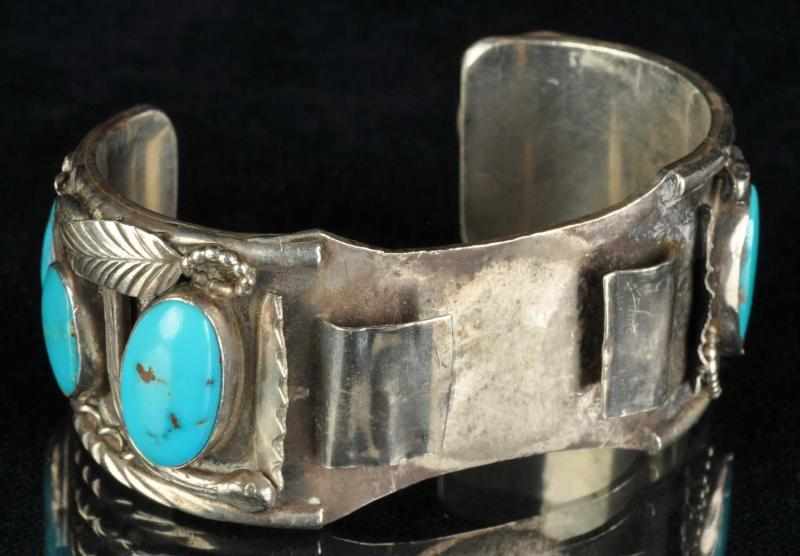 Appraisal: Heavy Native American Indian Navajo Bracelet Description With turquoise stones