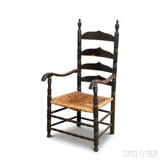 Appraisal: Black-painted Ladder-back Armchair possibly New Jersey th century ht seat