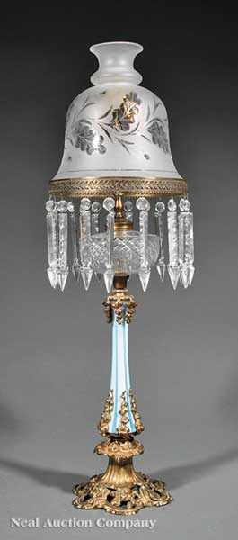 Appraisal: A Gilt Bronze and Opaline Glass Table Lamp mid- th