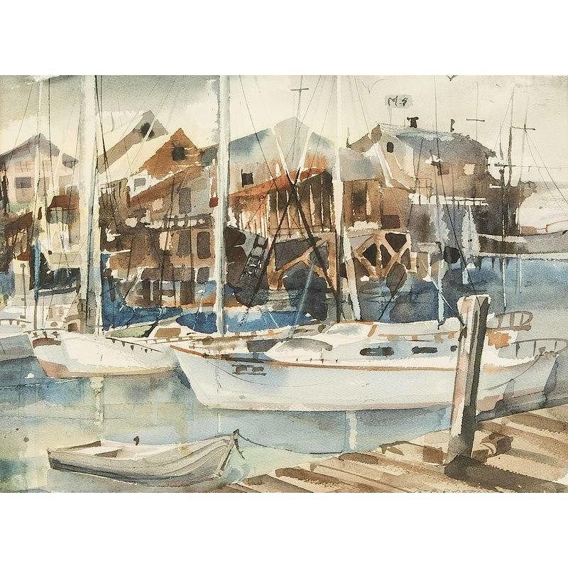 Appraisal: Rydell Painting Framed watercolor harbor scene signed lower right G