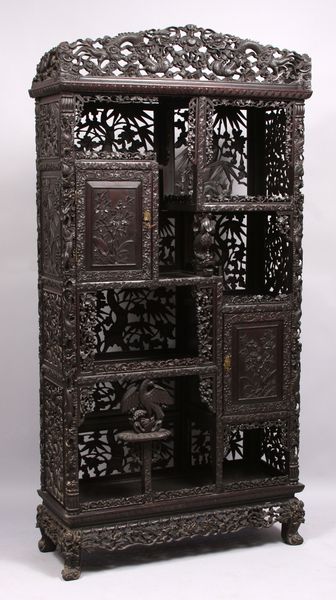 Appraisal: Heavily carved Chinese tagFre with two doors h x w