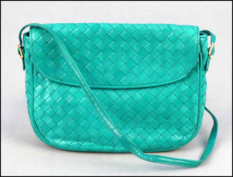 Appraisal: BOTTEGA VENETA GREEN WOVEN LEATHER SHOULDER BAG '' x ''