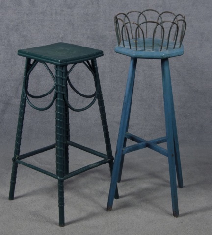 Appraisal: Two Wooden Plant StandsOne hexagonal in old robin's egg blue