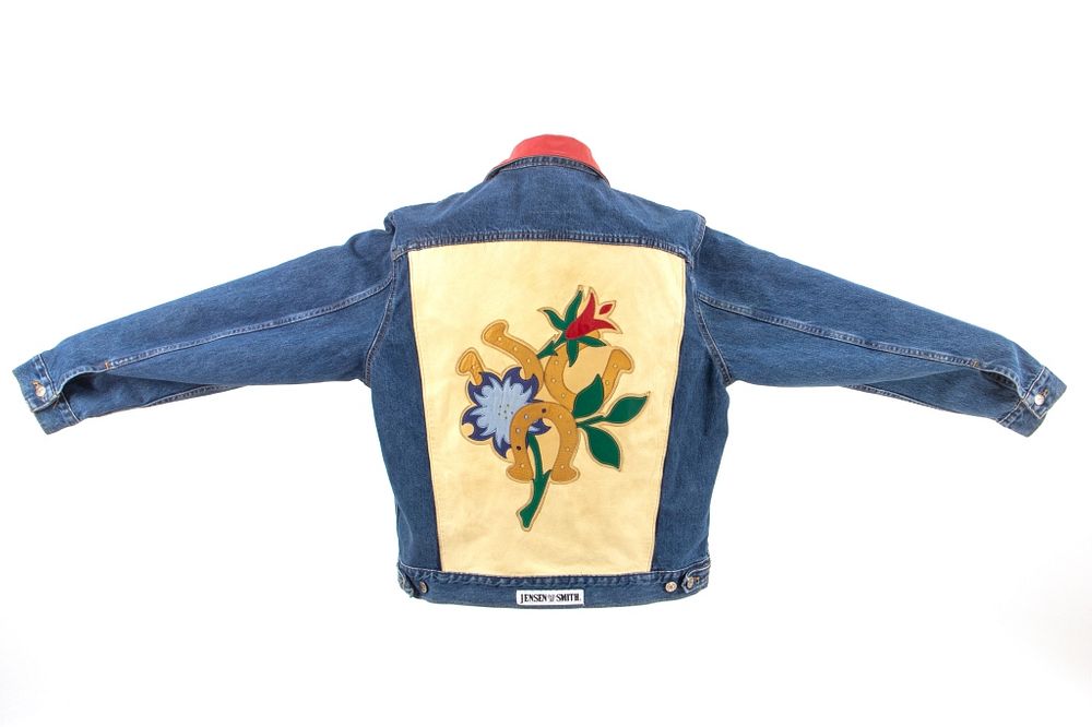 Appraisal: Jensen Smith Denim Jacket With Leather Applique For your consideration