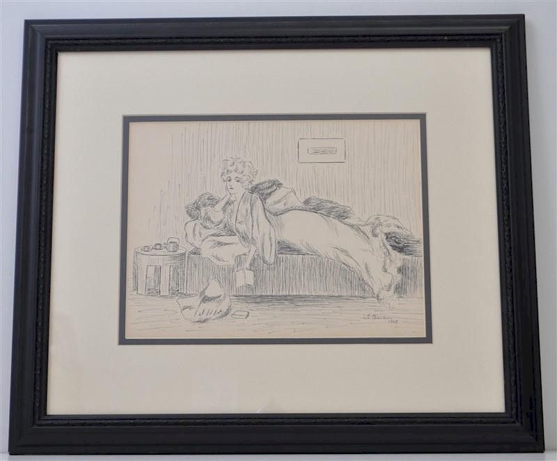 Appraisal: ORIGINAL PEN INK ILLUSTRATION DRAWING Original Framed Pen Ink Illustration