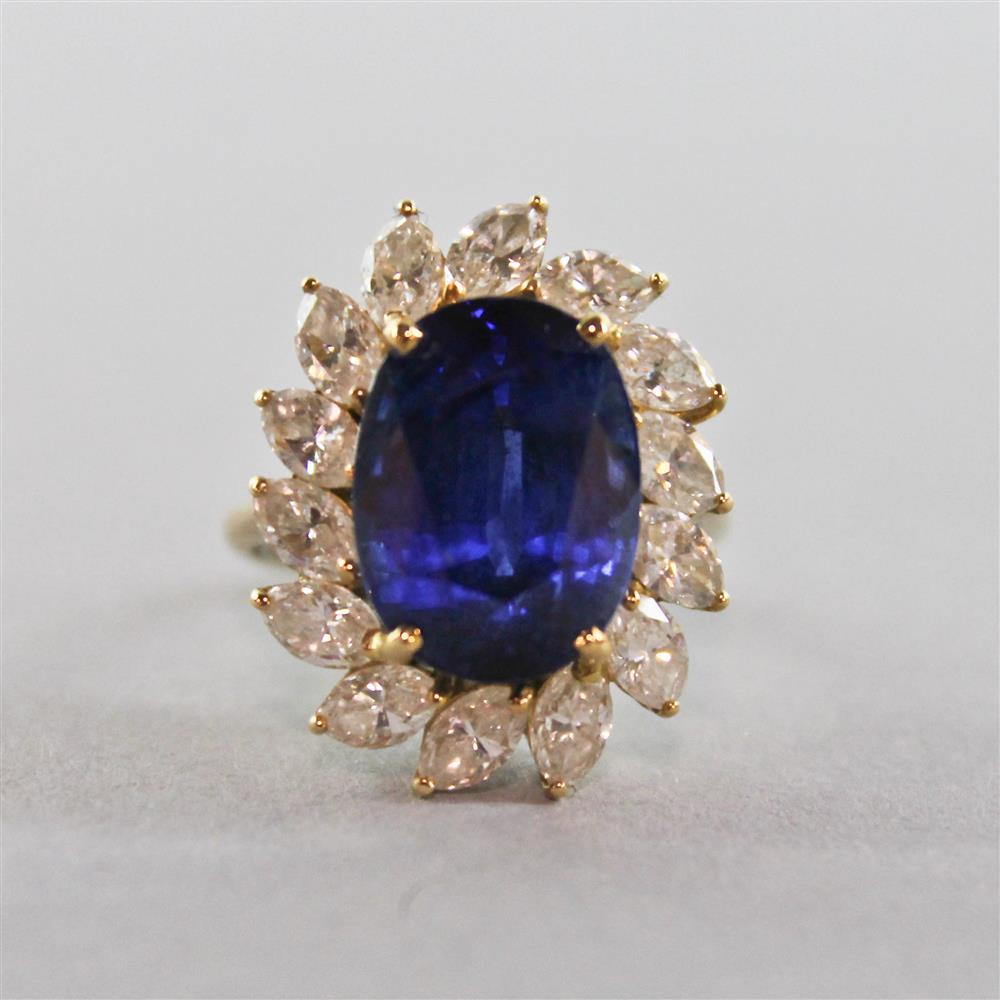 Appraisal: LADY'S HEATED BLUE SAPPHIRE AND DIAMOND COCKTAIL RING k yellow