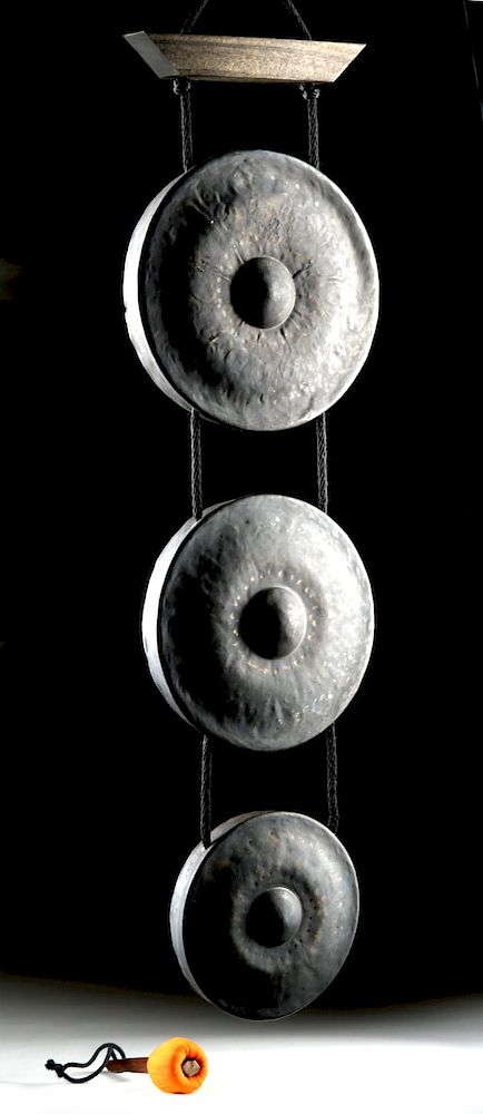 Appraisal: th C Burmese Bronze Meditation Nipple Gong Set Originally Listed