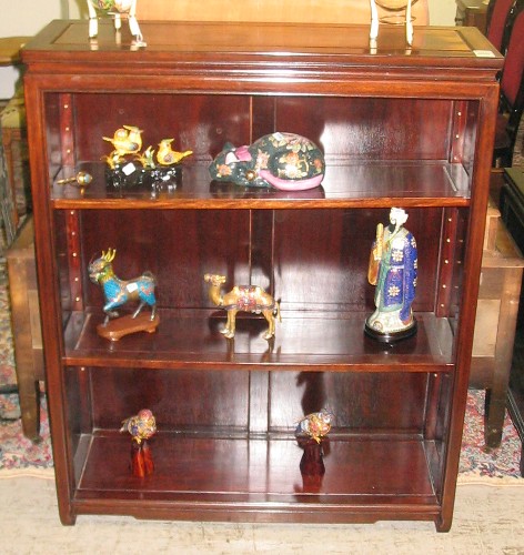 Appraisal: TWO DARK ROSEWOOD OPEN-SHELF BOOKCASES Chinese th century large and