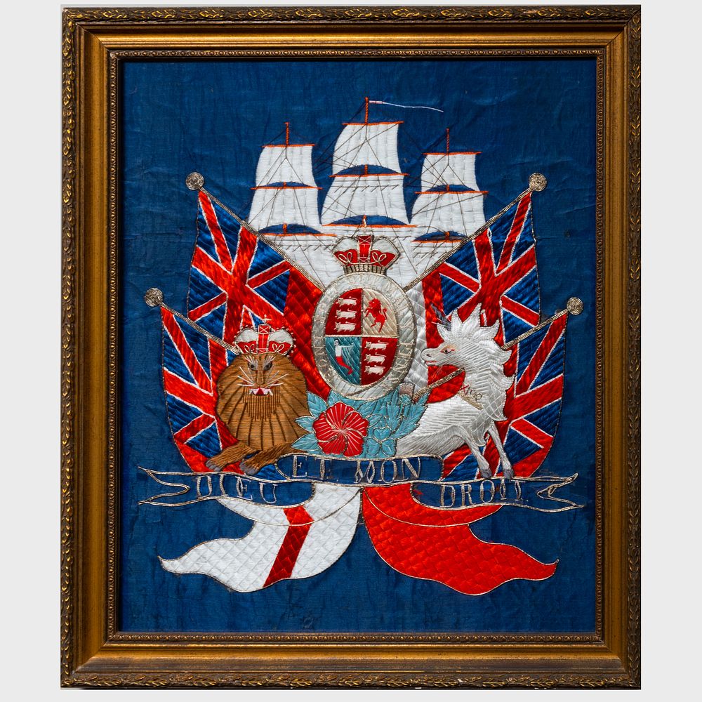 Appraisal: English Woolwork Picture of The British Coat-of-Arms Worked in silk