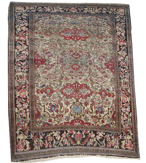 Appraisal: AN ANTIQUE PERSIAN ISPHAHAN CREAM GROUND RUG with three central