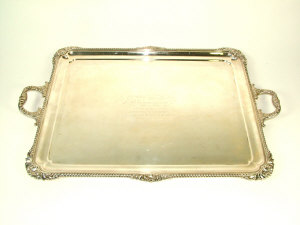 Appraisal: Edward VII large rectangular silver plated twin-handled tray by C