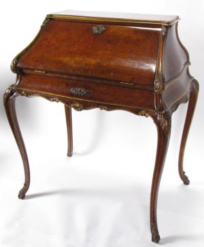 Appraisal: French Bombe Petit Writing Desk with burl wood case and