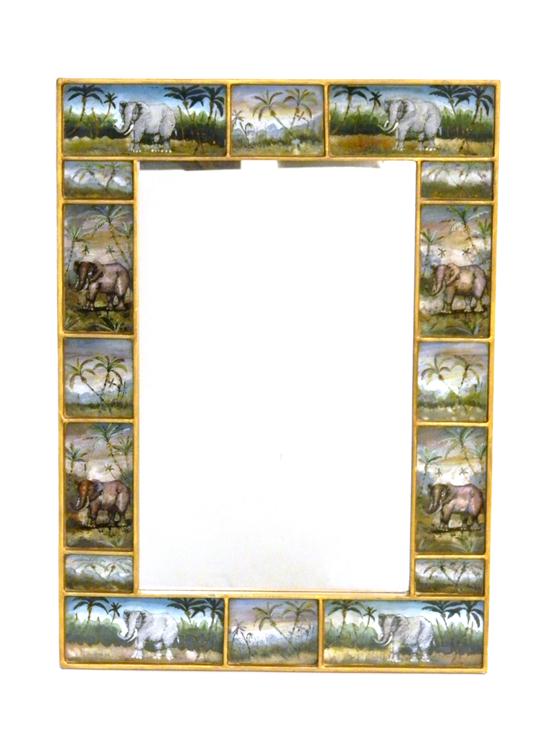 Appraisal: Jungle motif wall mirror sixteen glass panels with polychrome decoration