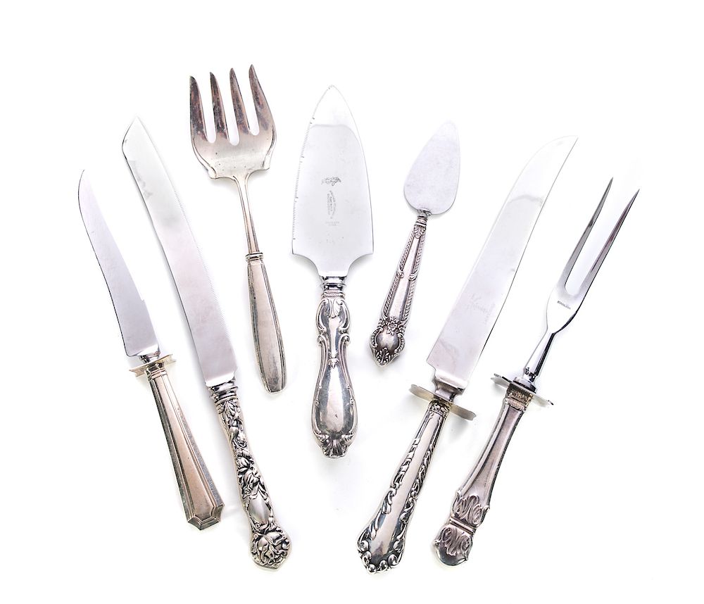 Appraisal: Sterling Silver Serving Pieces TCW OZT Handle full Stainless Steel