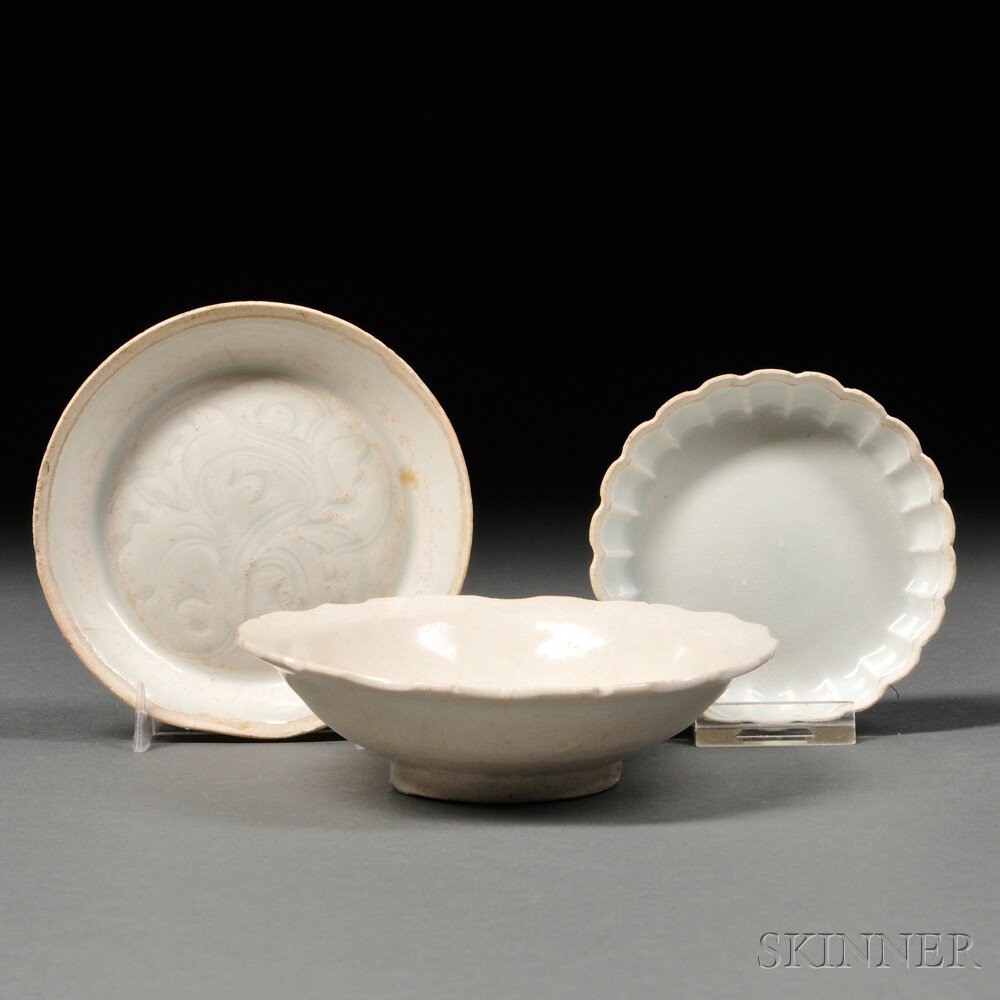 Appraisal: Three Qingbai Dishes China Song Dynasty style one with petal-form