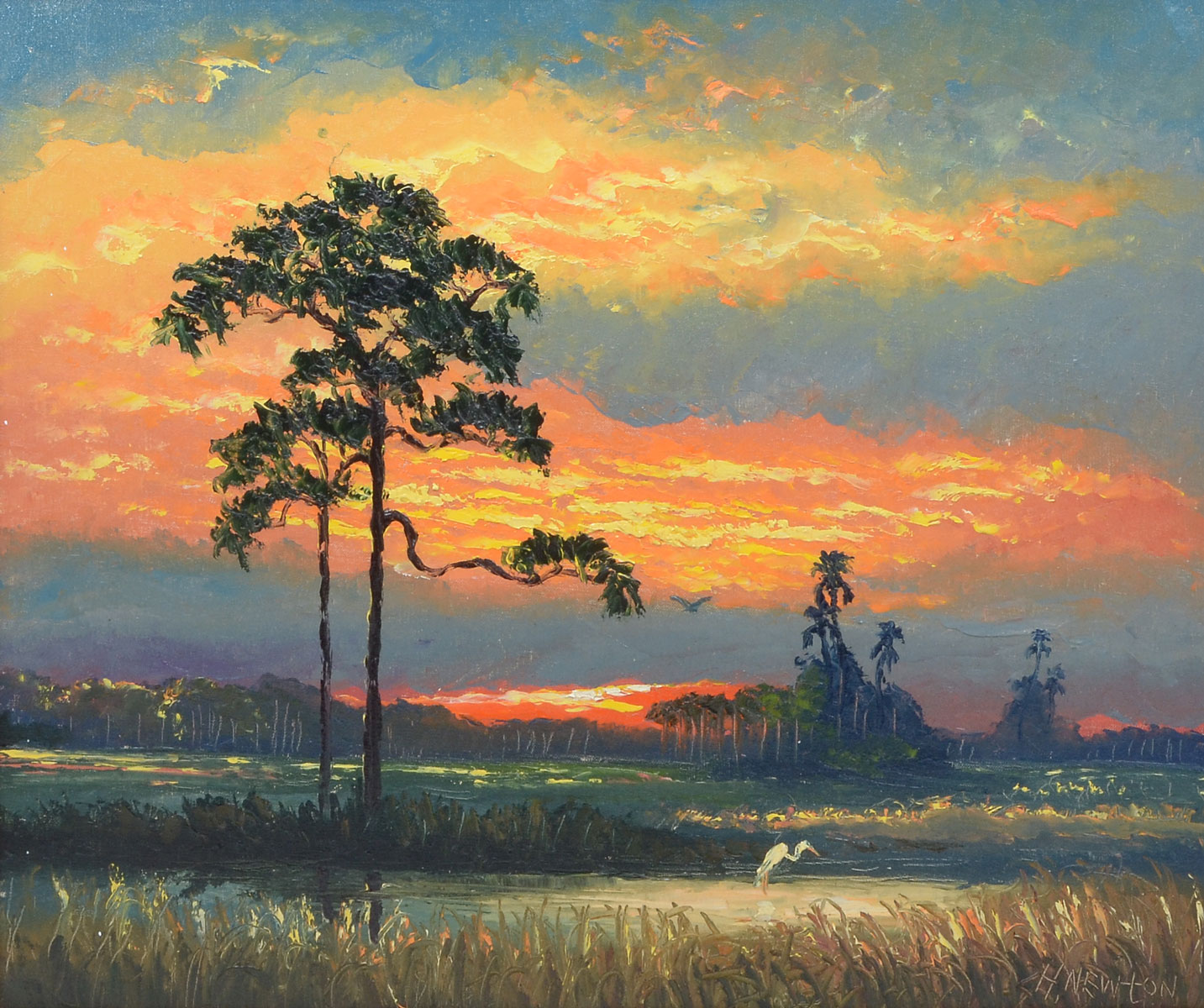 Appraisal: NEWTON Harold American - Florida Highwaymen Fire Sky Landscape Oil