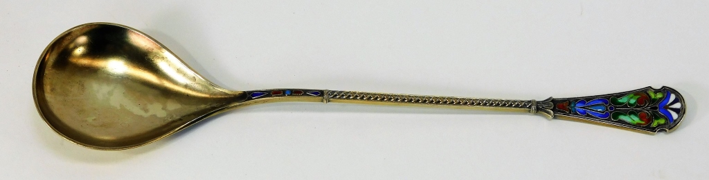 Appraisal: RUSSIAN ENAMELED SILVER CLOISONNE SPOON Russia Late th CenturyDecorated with